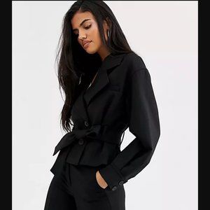 NWT & Other Stories Black Double Breasted Waist Tie Jacket